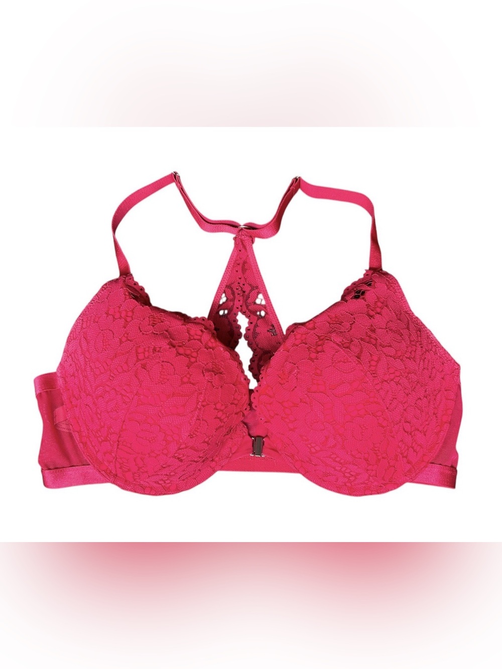 Dobreva Women's 36DD Fuschia PushUp Racerback Front Clasp Bra Lace Padded Wired